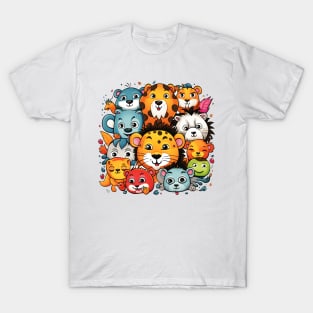 Colorful Gathering of Cute Cartoon Jungle Animals T-Shirt